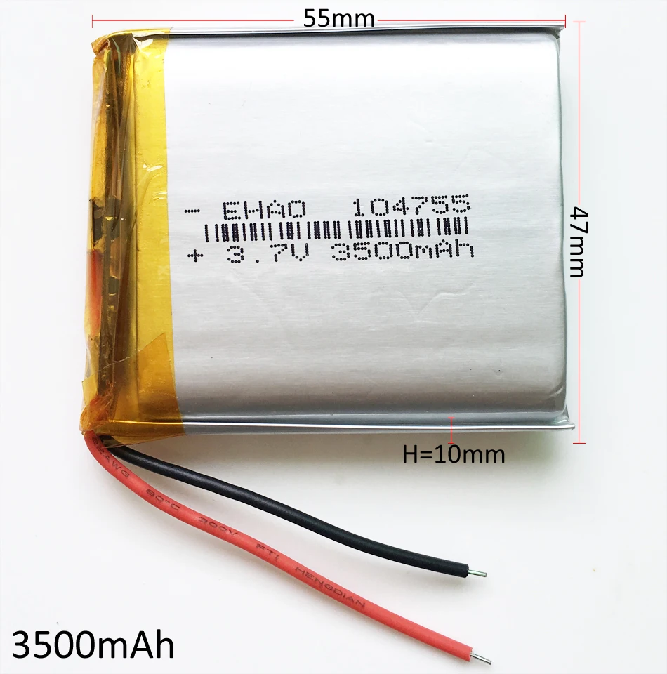 3.7V 3500mAh 104755 Lithium Polymer LiPo Rechargeable battery For GPS PSP Power bank Tablet PC Speaker Laptop MID DVD PAD