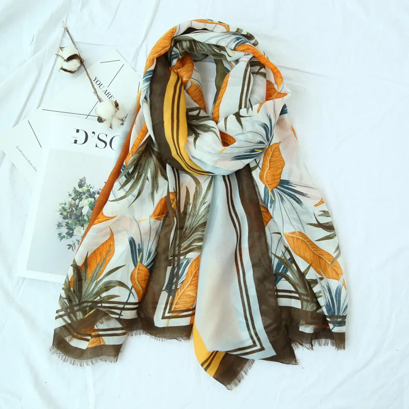 

new scarf shawl fashion female beach towel thin section leaf print travel holiday decoration scarf sunscreen shawl