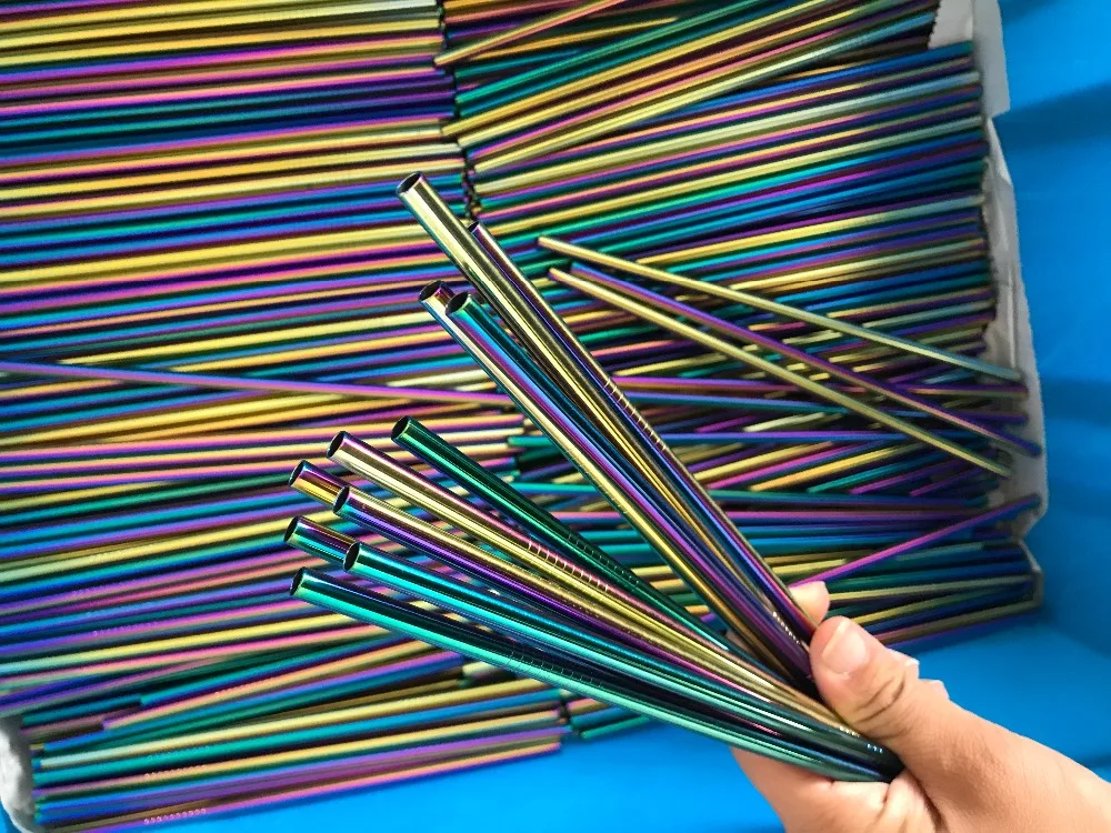 WOWSHINE rainbow Colorful Resuable Stainless Steel 304 Drinking Straws 50pcs/lot Length 215mm Diameter 6MM FDA dishwasher safe