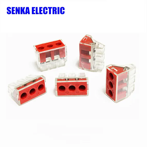 

50pcs 3-pin compact push wire connector conductor terminal block for 0.75~6mm cable