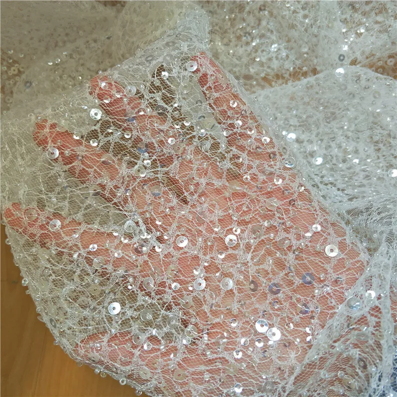 New high-end lace fabric sequins beaded sparkling crystal wedding dress lace fabric children's clothing annual meeting performan