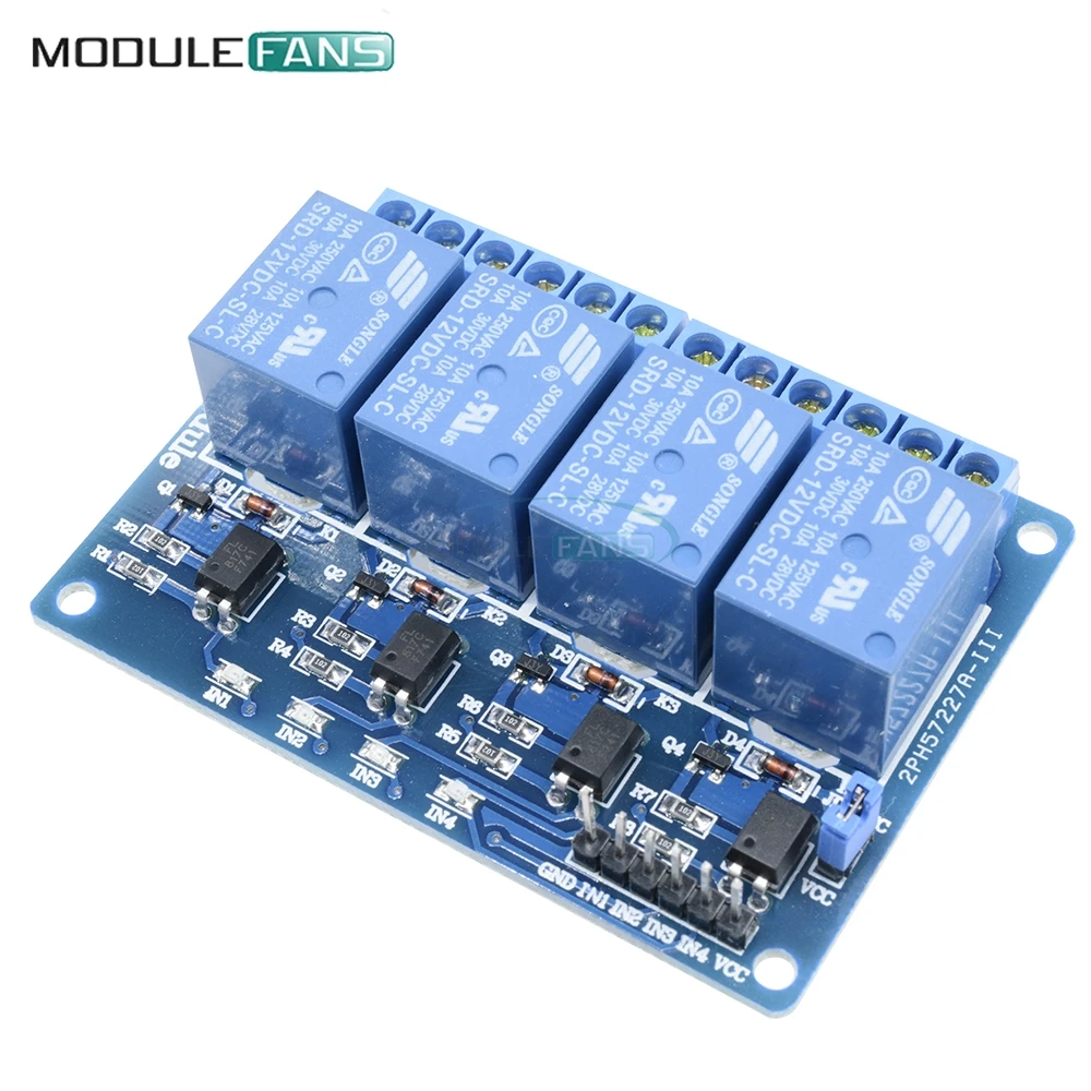 DC 12V 4 Channel Relay Module For Arduino Optocoupler ARM AVR DSP PIC MSP AC 250V 10A DC 30V Low Level Signal  MCU PLC Control