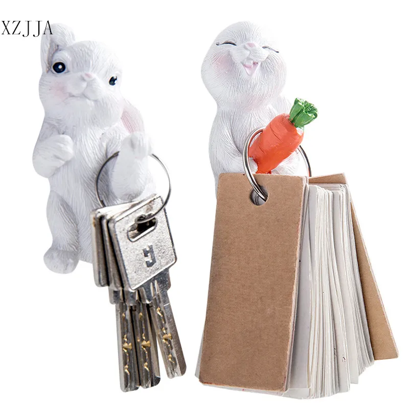 XZJJA Cartoon Rabbit Self Adhesive Wall Hooks 3D Resin Wall Decoration Hooks kitchen Bathroom Wall Tile Keys Sundries Hanger