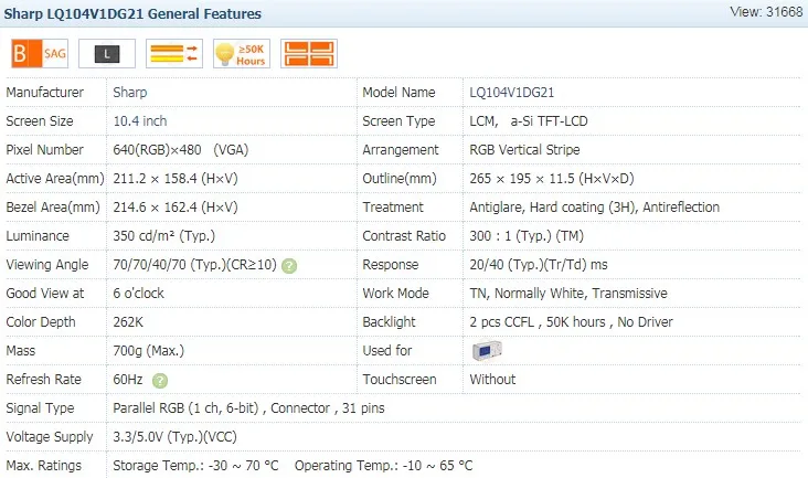 10.4 นิ้วหน้าจอ LCD LQ104V1DG21 สำหรับเครื่อง CNC หน้าจอระบบควบคุมอุตสาหกรรมหน้าจอ