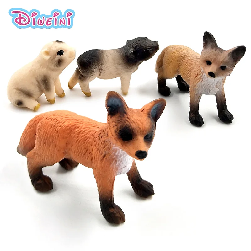 Mini Simulation Red Fox Porket Pig Animal Models Figurine Forest Wild Animals Plastic Decoration Educational Toys Gift For Kids