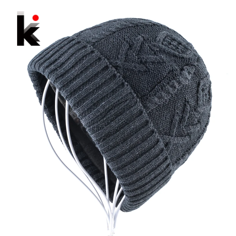 Men's Beanies Hats Winter Knitted Wool Hat Double layer Add Velvet knitting Caps Men Skullies Beanie Thicker Knit Bonnets Gorras