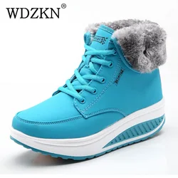 WDZKN Donne stivali Da Neve Cunei Caviglia Stivali Per Le Donne Scarpe Battente Pattini Della Piattaforma Della Signora Casual Solido Peluche di Inverno Stivali Caldi femminile