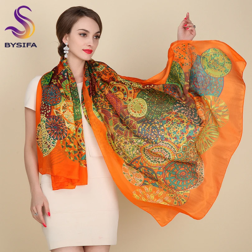 Ultralarge Spring Autumn Silk Scarf Wraps Hot Sale Female Long Scarf Cape Fashion New Design Orange Mulberry Silk Scarf Muffler