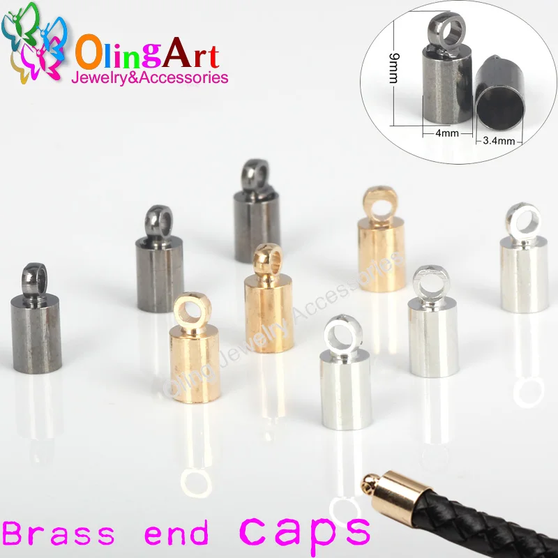 OlingArt 4mm Round Leather Cord Brass Bell Buckle Clasps Hooks for choose End Caps DIY Jewelry making Findings