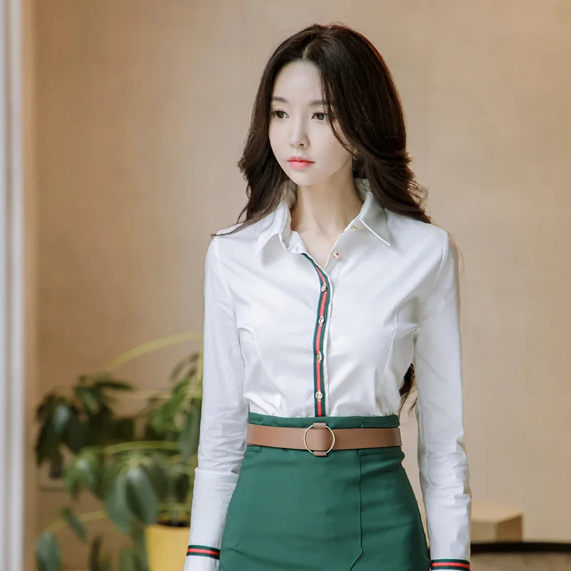 2 Piece Set Women Suit 2023 Spring Office Long Sleeves White Shirt Blouse Tops and Green Pencil Skirts Crop Top and Skirt Set