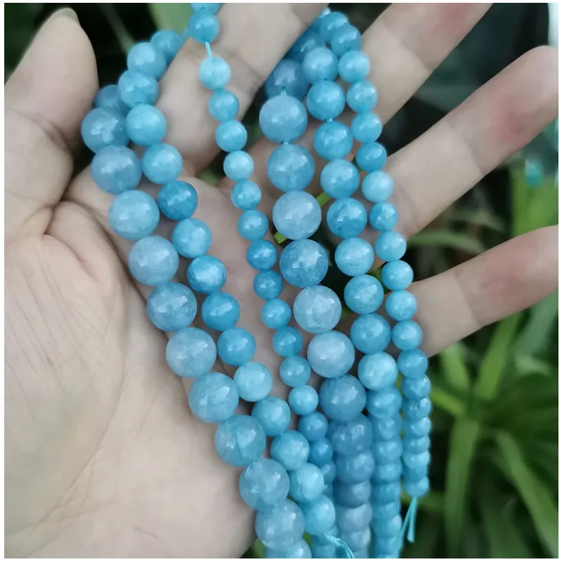 6/8/10/12mm Natural Aquamarine Stone Round Loose Spacer Beads For Jewelry Making Bracelet Necklace pick size 15inches/strand