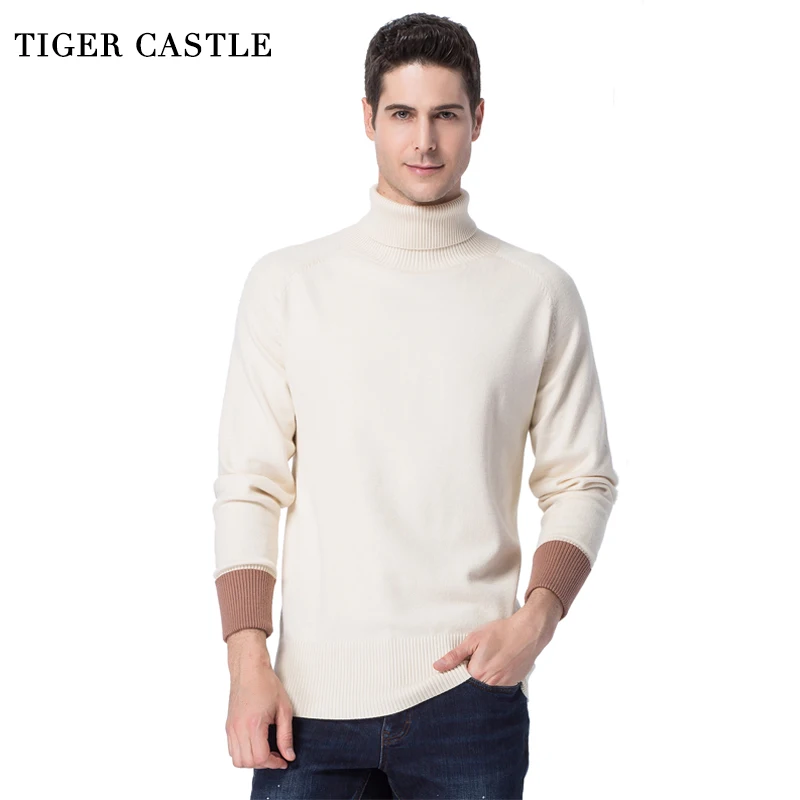 

TIGER CASTLE 2021 Turtleneck Man Sweaters Long Sleeve Black White Knitted Male Pullover Sweater Brand Spring Autumn Men Knitwear