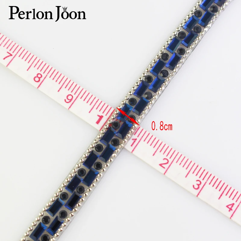 1 yard 0.8cm Royal blue hot fix rhinestone tape glass ribbon crystal rhinestone decoration iron on shoes clothing accessories