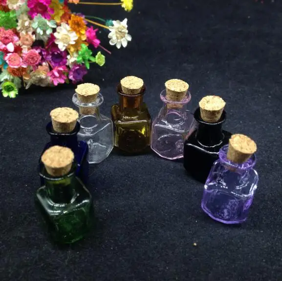 7sets/lot colorfu Glass vial Bottle Square Bottles With Cork stopper Little Jars diy Miniatures decor Wedding party gift