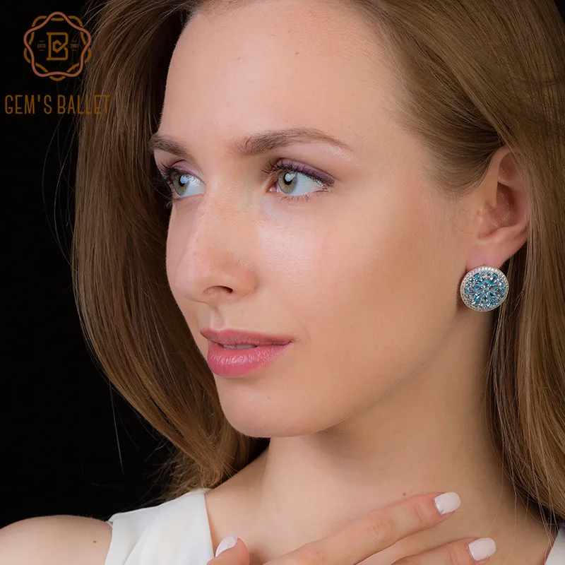 

Gem's Ballet 7.37Ct Natural Blue Topaz Classic Gemstone Round Stud Earings 925 Sterling Silver Earrings For Women Fine Jewelry