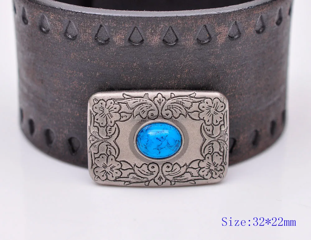 4PC 32X22MM Antique Silver BLUE Turquoise Western Flower Decor Saddle Belt Conchos