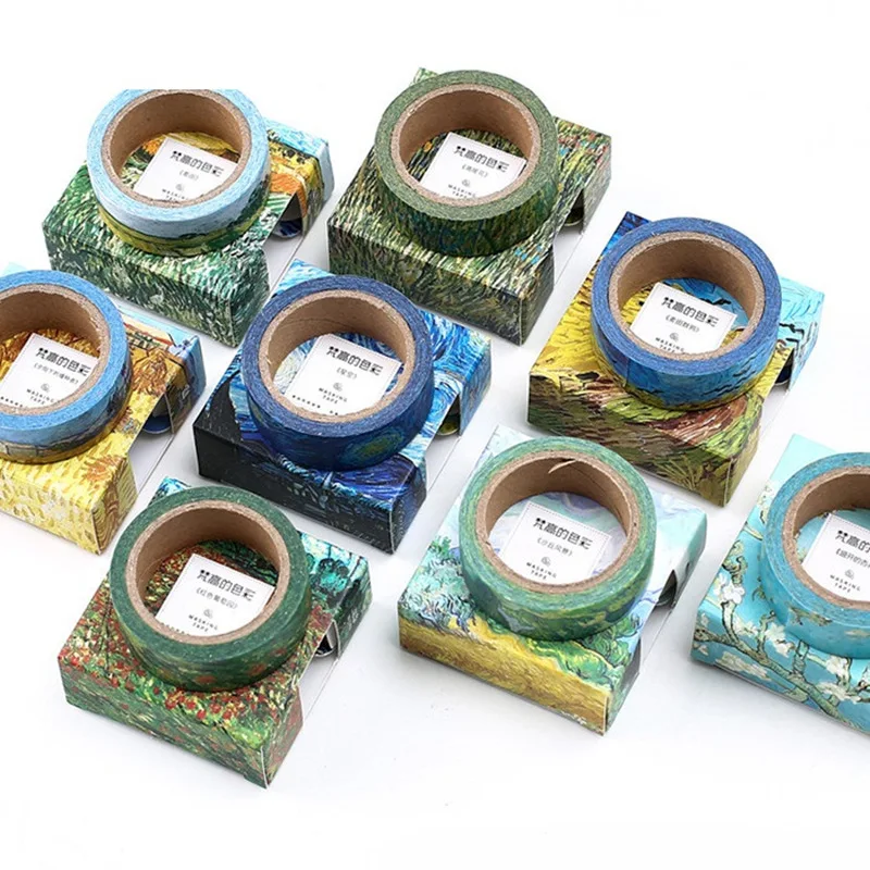 8 Pcs/set Oil Painting Paper Washi Tapes Van Goah Canvas 15mm*7m Decorative Masking Stickers for Diary Album Scrapbooking F186