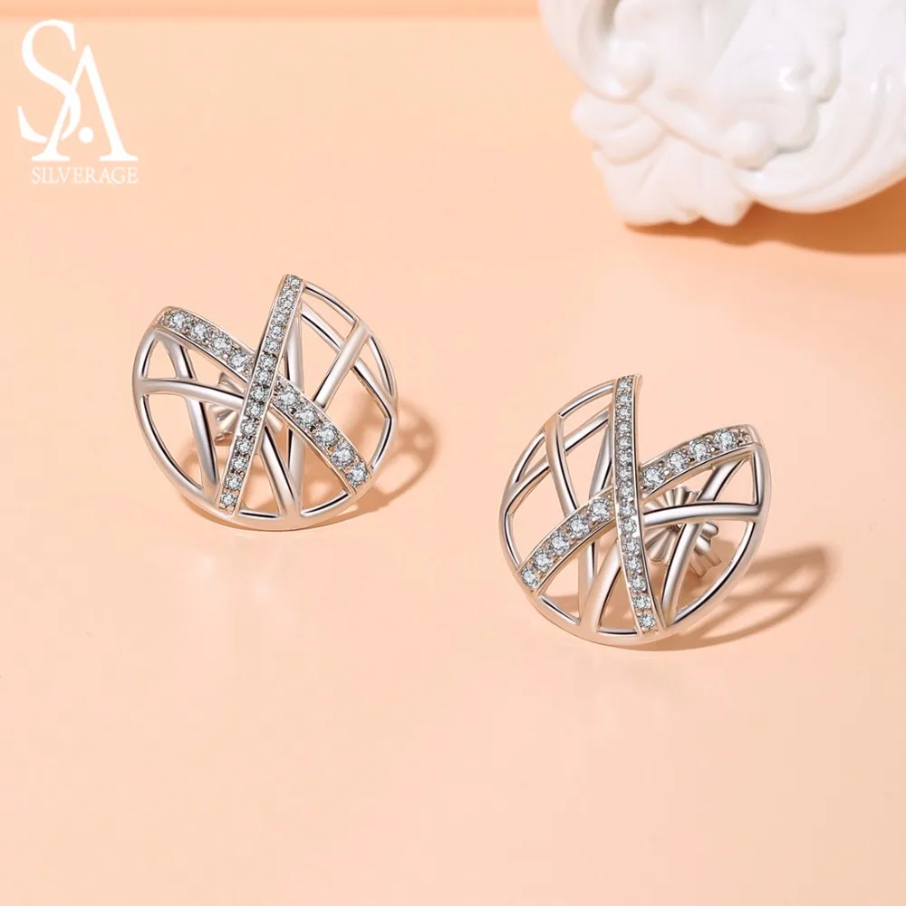 

925 New Silver Stud Earrings Woman Earrings AAA Zirconia Magic X Romantic Jewelry Stud Earrings For Wedding Elegant Silver 2019