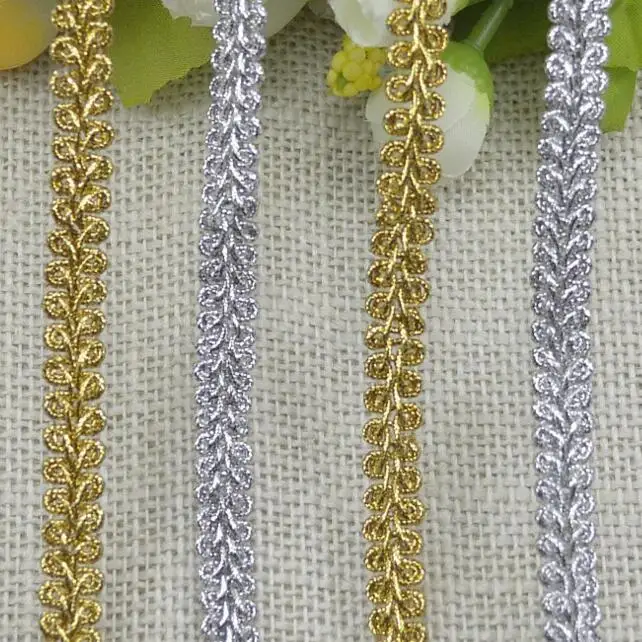 

105 meters High Qulality DIY Clothes Accessories Cheap Curve Lace Trim Sewing Lace Gold Silver Centipede Braided Ribbon Lace