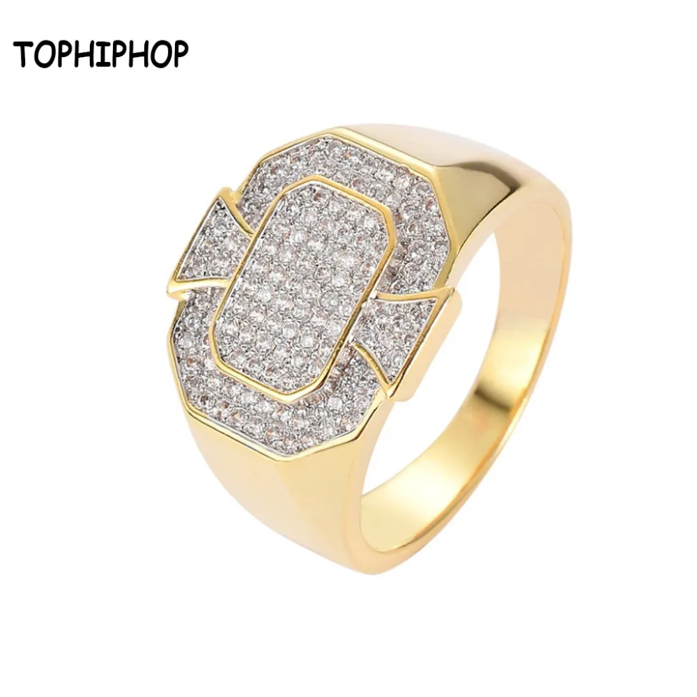 TOPHIPHOP Hip Hop Men's Zircon Pavé Ring Copper Geometric Square Ice Out CZ Ring Jewelry Gift Exquisite Boxed