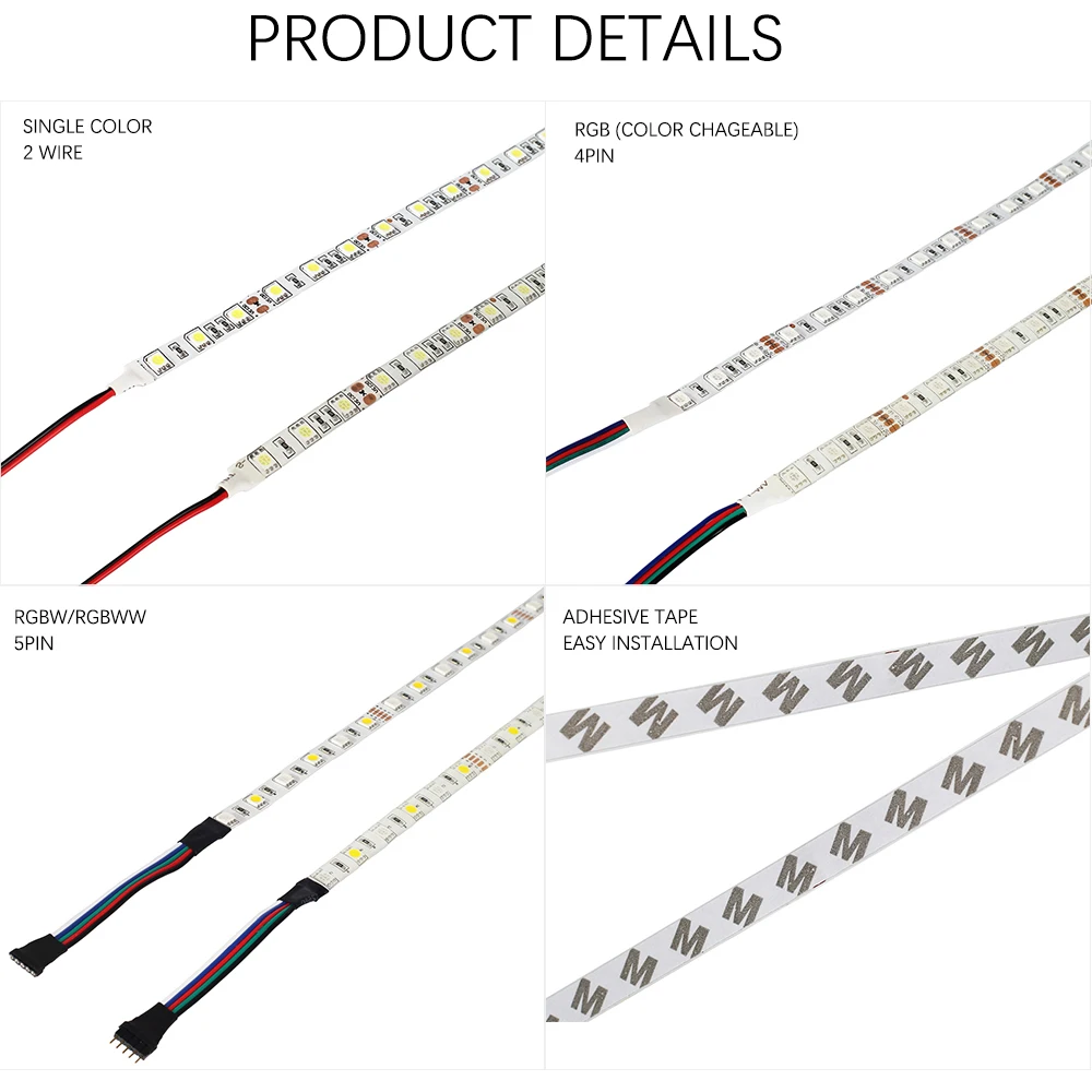 DC12V 5M LED Strip 5050 RGB,RGBW,RGBWW 60LEDs/m Flexible Light 5050 LED Strip RGB White,Warm white,Red,Blue,Green