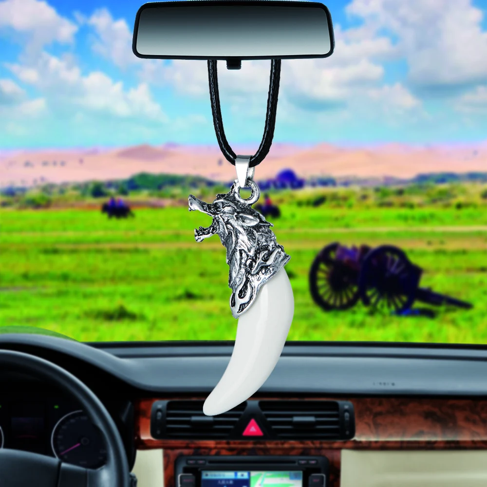 Simulation Wolf tooth Car Pendant Car Rearview Mirror Decoration Auto Hanging Ornaments Interior Accessories Gifts Car styling