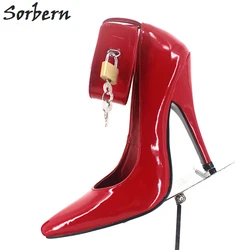 Sorbern Sexy Bdsm Women Pumps High Heels Ankle Straps Lock Keys Pole Dance Party Shoes Night Club Footwear Pump Heels Size 12