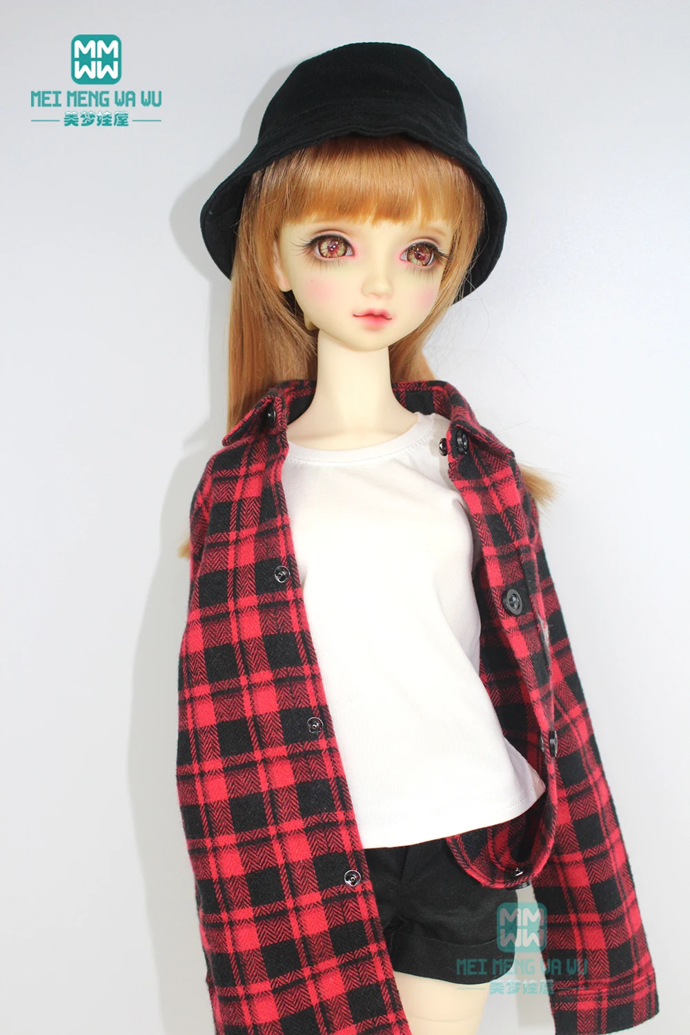 BJD doll clothes for 58--60cm 1/3 BJD DD SD Toys Spherical joint doll Casual red plaid shirt sleeve t-shirt