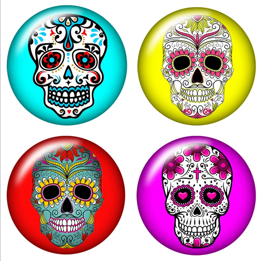 

Beauty Punk Skull 10pcs set 12mm/16mm/18mm/25mm Round photo glass cabochon demo flat back Making findings ZB0466