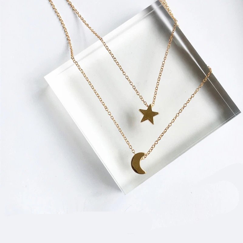 New Fashion Golden Color Moon Star Heart Pendant Necklaces Crescent Pendant Chokers Necklaces For Women Round Circle Jewelry