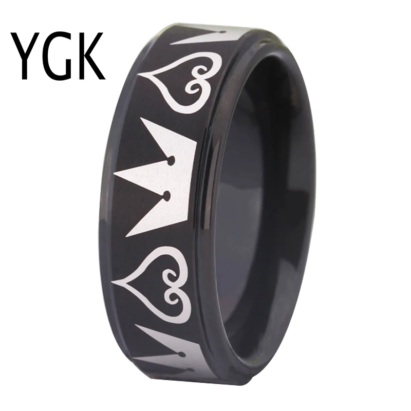 

Men's Comfort Black Tungsten Wedding Ring Classic Engagement Ring Kingdom Hearts&Crowns Design Women Black Trendy party Ring