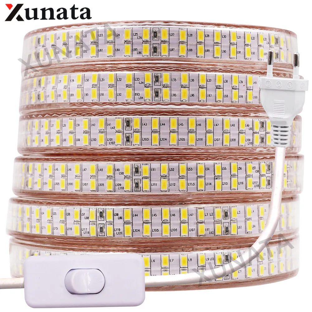 5730 Bouble Row LED Light Strip 110V 220V 240Leds/m LED Strip Waterproof Ribbon Tape White/Warm White With EU/UK/US Switch Plug