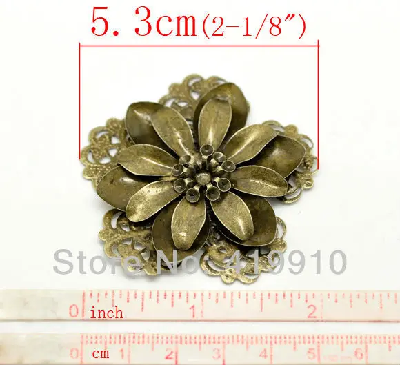 Free shipping-10Pcs Antique Bronze Filigree Flower Embellishment Metal Crafts Gift Decoration DIY Findings 5.3x5.1cm J0637