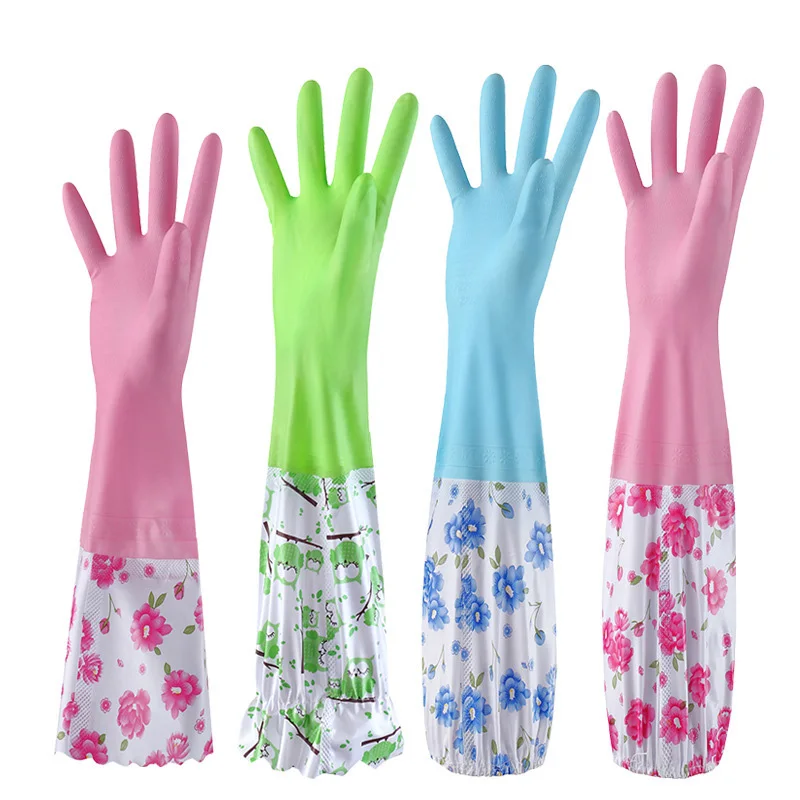 

Kitchen Durable Thick Latex Cleaning Housework Dishwashing Plus Plush Warmth Clothes Waterproof Elasticity Rubber Work Glove C19