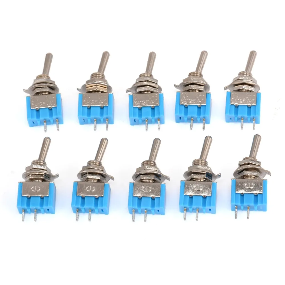 10pcs MTS-101 2 Pin SPST ON-OFF 2 Position 6A 250V AC Mini Toggle Switch