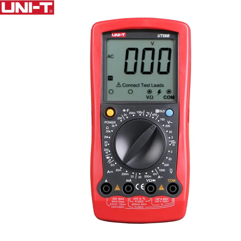 UNI-T UT58B General Digital Multimeters Full Icon LCD Display Capacitance Ohm Temperature Diode Transistor AC/DC Tester