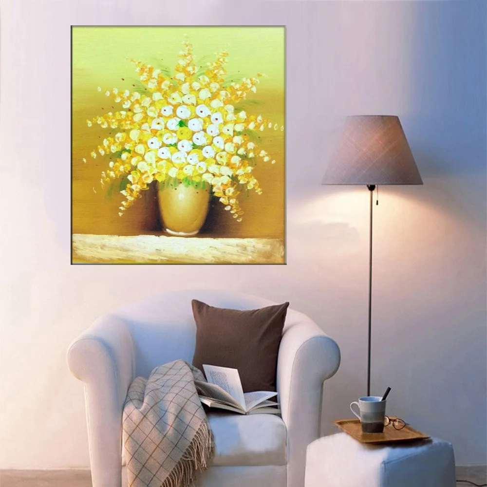 Hot Oil Paintings Handmade Kinfe Yellow Flower On Canvas Modern Painting Acrylic Paintings Hang Pictures Wall Abstract Picture