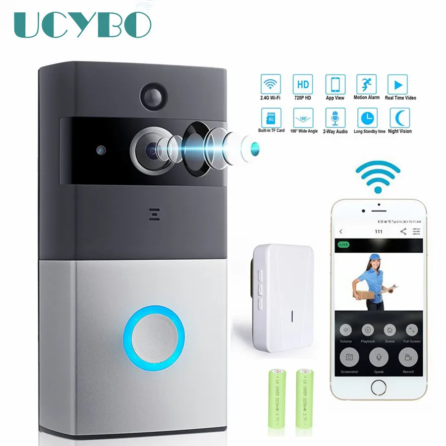 

WIFI Video doorbell camera intercom system wireless home ip door bell phone chime w/ PIR 2 way audio iOS Android battery powered