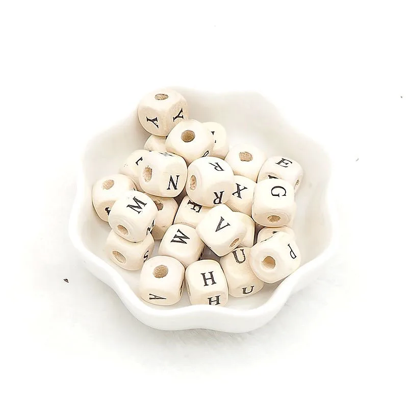 Chenkai 10mm 500PCS Natural Color Wood Spacer wooden Cube Beads Wooden Letter I For Making DIY Baby Teether Accessories