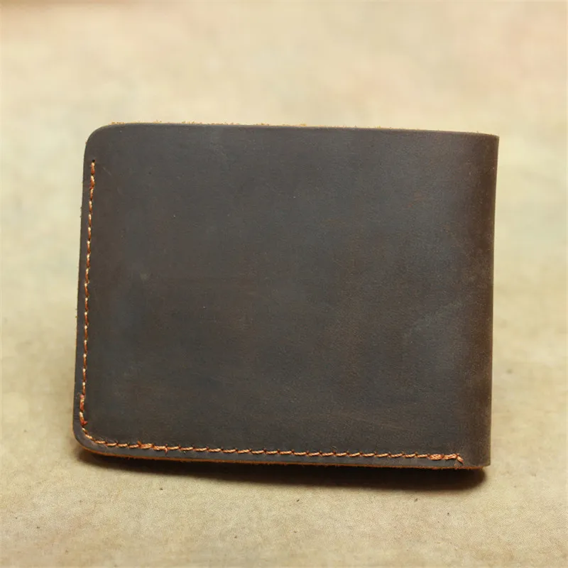 Nesitu High Quality Vintage Brown Real Skin Thick Durable Genuine Leather Men Wallets Crazy Horse Leather Male Purse M029