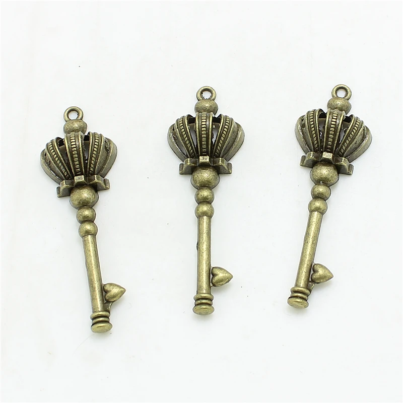 

Sweet Bell 15pcs 18*57mm crown Key shaped Charm bronze Vintage Metal Zinc Alloy Fine Trendy Keys Pendant Charms Jewerly 0965