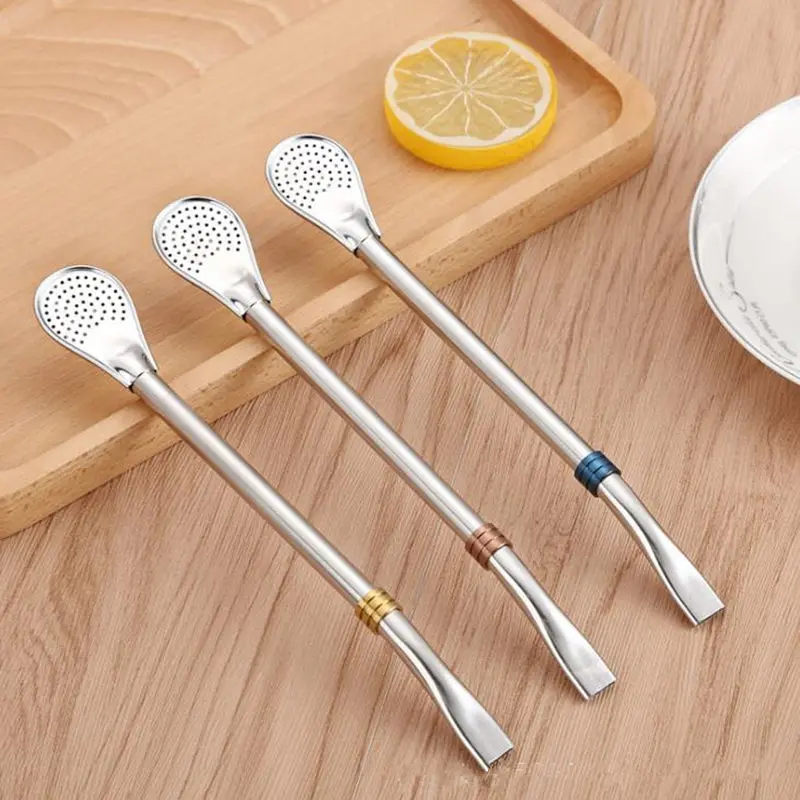 Coffee Mixing Spoon Stainless Steel Filter Straw Tea Teaspoon Dessert Ice Cream Dessert Flatware Kitchen Tableware F20173774