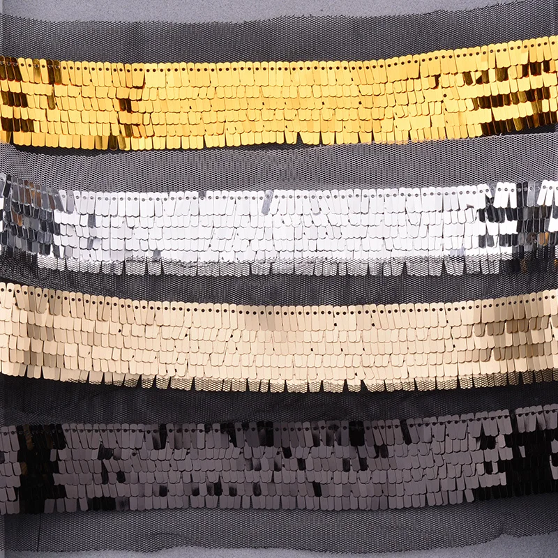 JUNAO 1 Yard 35mm Glitter Silver Gold Sequin Trim Ribbon Sewing Sequins Fabric Decoration Paillette Material Scrapbook Crafts