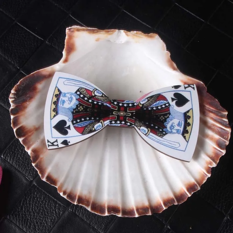 2024 Men Decoration Money Poker Print Wood Bow Tie Cravat Women Elastic Band Strap Children Groom Wedding Party Bowtie Accessory