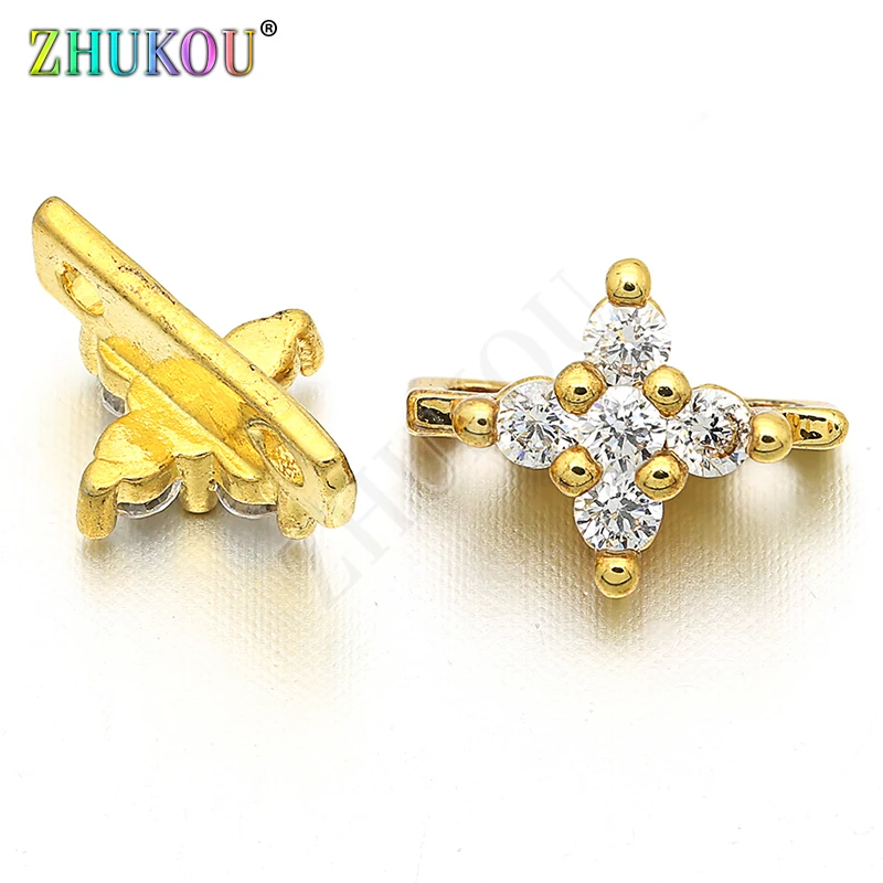 7*10mm Brass Cubic Zirconia Cross Connectors DIY Jewelry Making Accessories Parts, Model: VS38