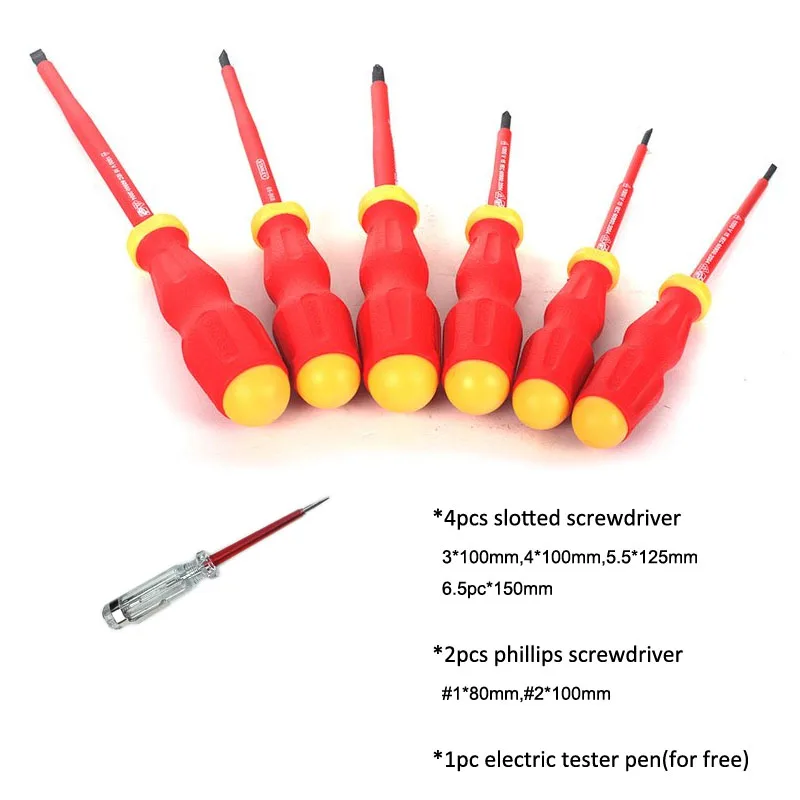 Stanley 65-980 1000v-volt insulated screwdriver set kit red color alloy steel, 7piece(including of tester pen for free)