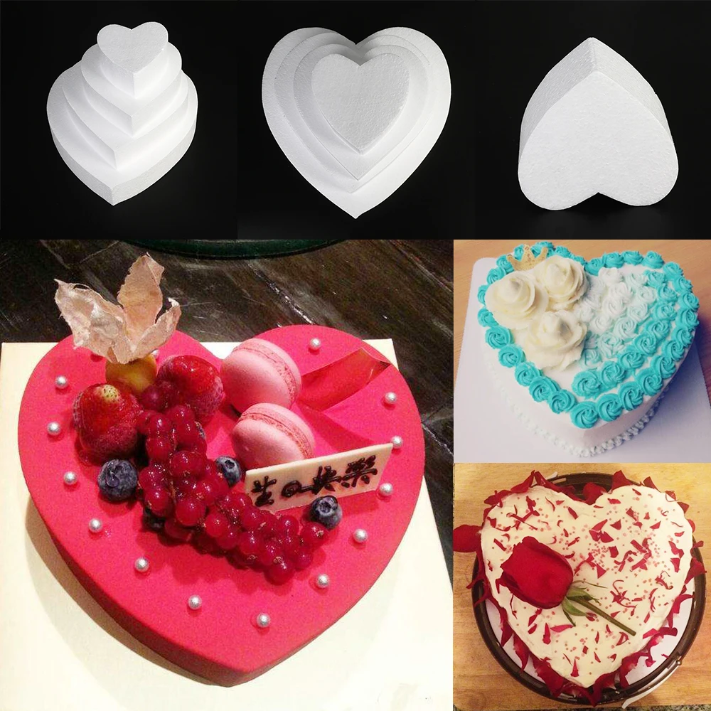 4/6/8/10 inch DIY Practice Heart Shaped Model Cake Foam Mold Polystyrene Styrofoam Sugarcraft Dummy Party Kitchen