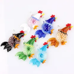 QianBei Wholesale 6pcs Handmade Murano Lampwork Glass Mix Color Flower Cock Pendant Fit Necklace Hot Christmas gift p0133