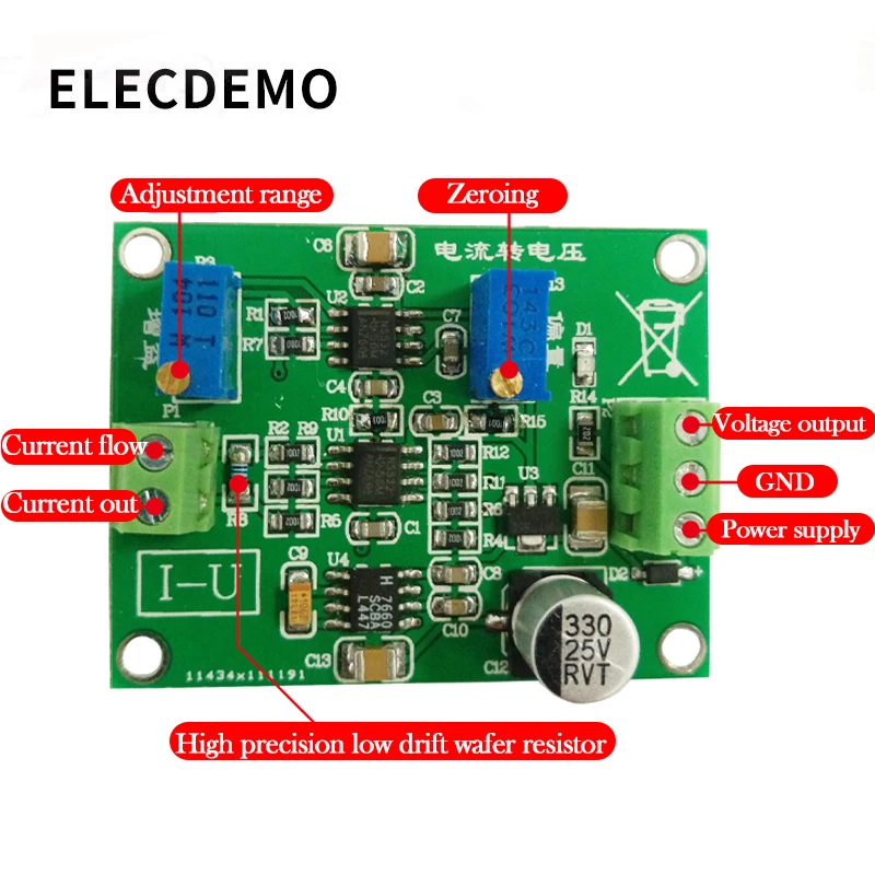 Módulo de conversión de señal de corriente a voltaje, conversión de señal de acondicionamiento IU, transmisor de 0/4-20mA a 0-5V