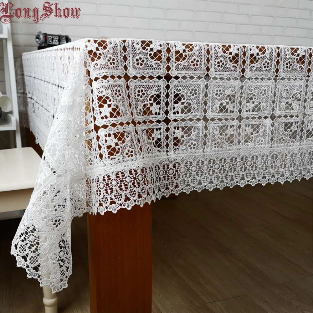 2021 Elegante Melk Wit Plaid Leuke Bloemen Pure Chemische Geborduurde Kant Tafelkleed Voor Wedding Party